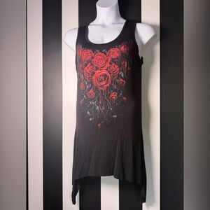 Blood Rose Black Long Gothic Tank Top / Tunic - SZ 3XL